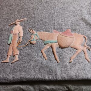 HOMCO FIGURINE Metal Wall Sculpture Southwest Traveler and His Burro